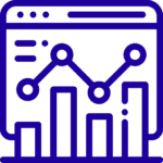 Icon depicting a bar chart with data points connected by a line graph on a browser window, symbolizing digital analytics or web metrics.
