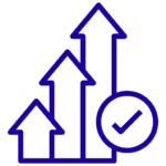 Three rising arrows of increasing height with a check-marked clock to the right, all in a line-art style on a green background.