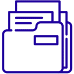 Icon of stacked folders, depicting a file organization concept, in a blue line art style.