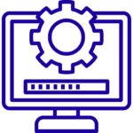 Icon depicting a computer monitor with a gear and a progress bar, symbolizing system settings or software updates.